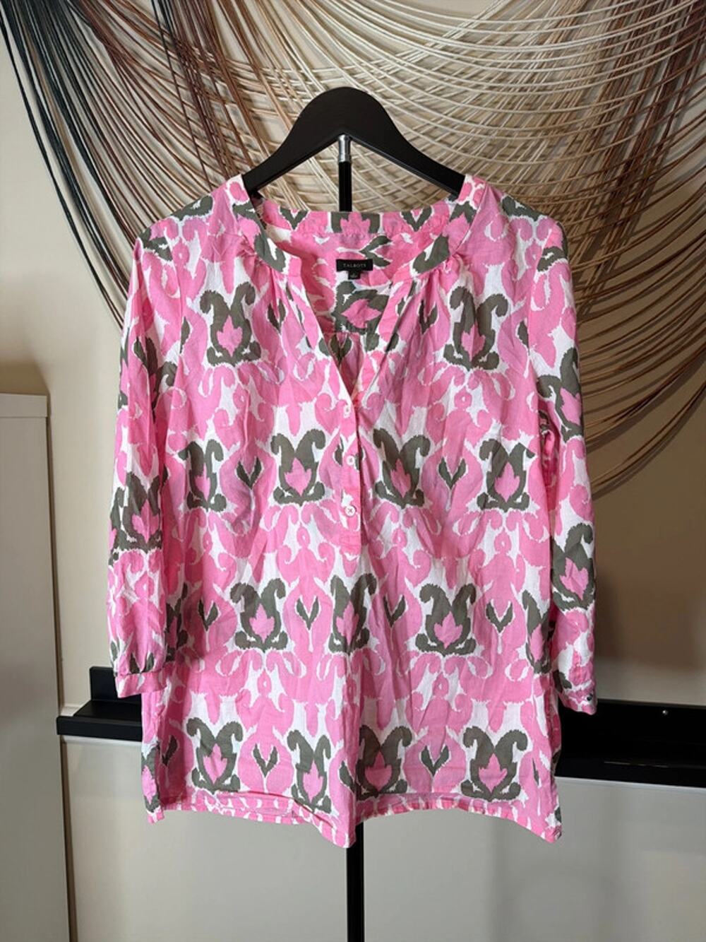 Talbots 100% cotton blouse, pink grey M 3079